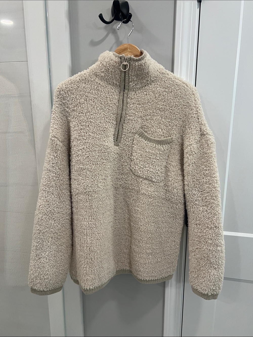 Aerie Cozy Beige Sherpa Half-Zip Pullover - Picture 3 of 5